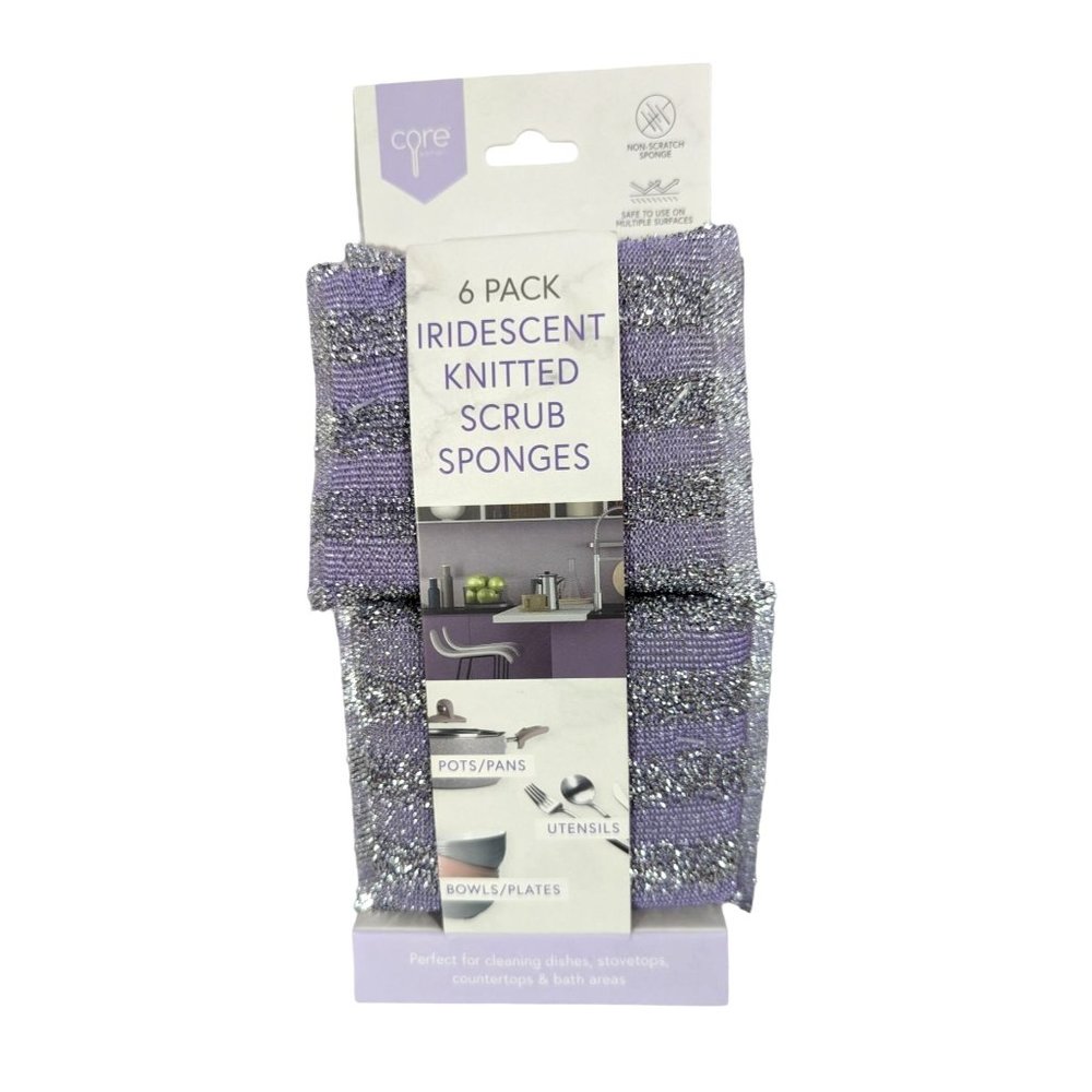 Core 6-Pack Iridescent Knitted Metallic Striped Scrubbie Sponges Lavender